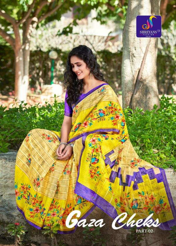 Shreyans Gaza Cheks 2 Soft Linen Slub Cotton Saree Collection